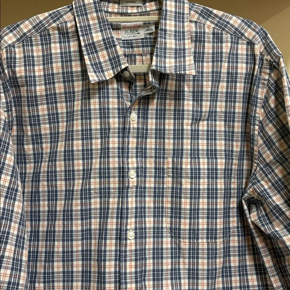 J. Crew Secret Wash Classic Plaid Men’s Button Down Shirt Size‎ Large